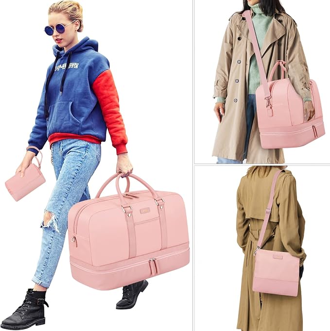 Weekender Bag for Women, Large Overnight Bag Canvas Travel Duffel Bag Carry On Tote with Shoe Compartment 21" 3Pcs Set - Image 6