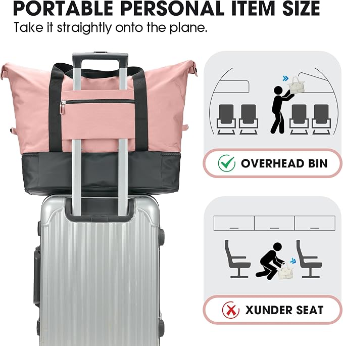 Oeihuivt Weekender Bags for Women with 3 Extra Pack - 21 Inch Large Travel Duffel Bag Set with Shoe Compartment, Heavy-Duty nylon Carry On Overnight Tote Black+Pink - Image 6