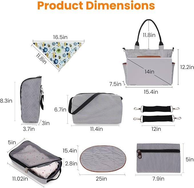Moclever 8pc Diaper Tote Set, Baby Essentials with Multifunctional Diaper Bags, Bottle & Mesh Bag - Image 5