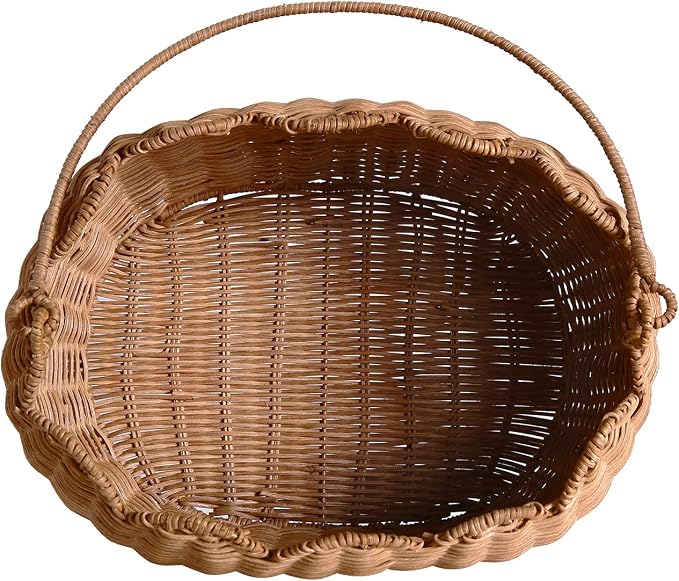 Scalloped Round Basket with Handle, Super Sturdy Wicker Storage Baskets, Hand Woven Basket for Shelves,Natural Baskets for Organizing (Rattan(12.6 * 9 * 6.1)) - Image 7