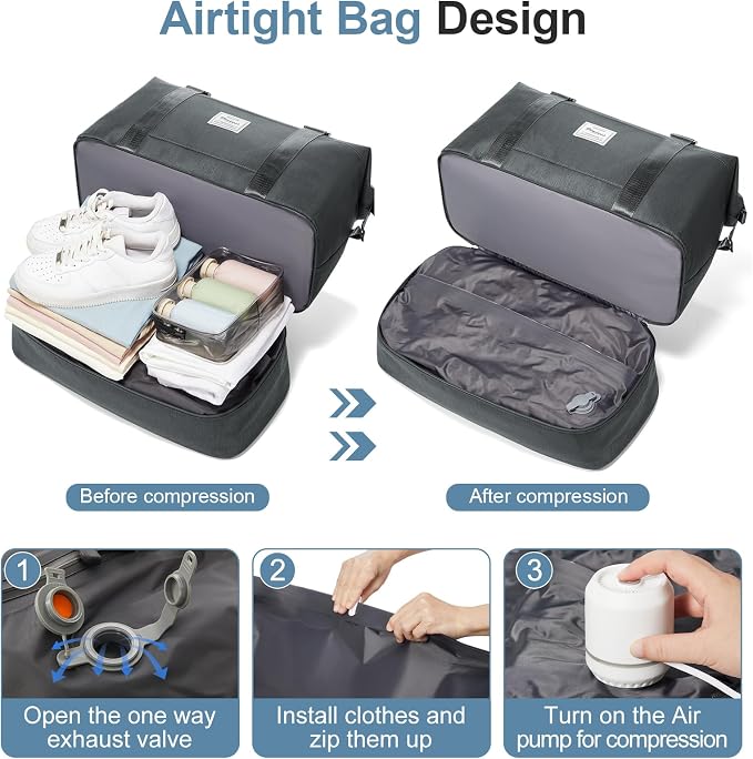 Weekender Bags for Women,Vacuum Overnight Travel Duffel Bag | Compression Pocket & Air Pump, Personal Item Travel Bag - Image 4