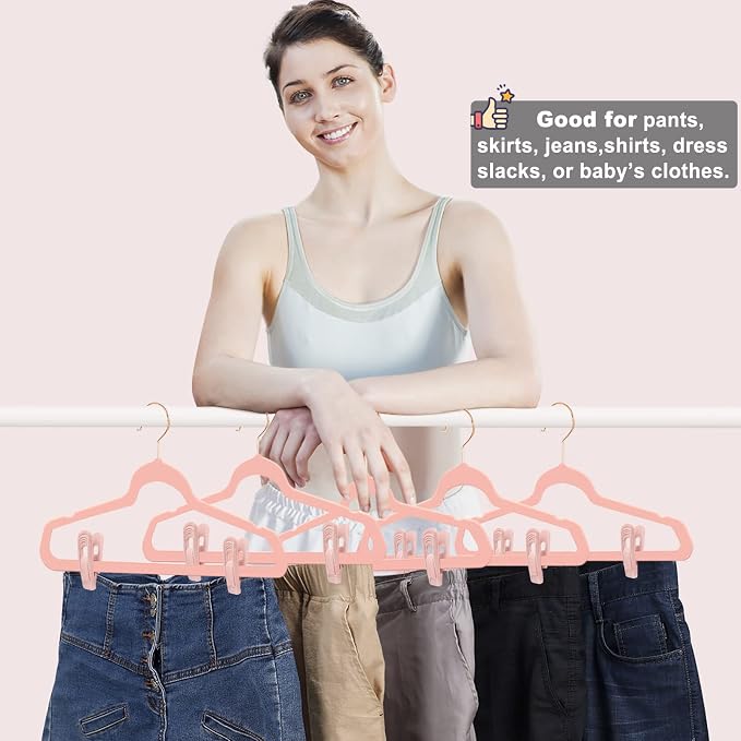 TOFIIGREM Light Pink Velvet Hanger Clips 60 PCS, Strong Finger Clips for Velvet Hangers, Skirt Hanger Clips Fit for Flocking Hangers - Image 4