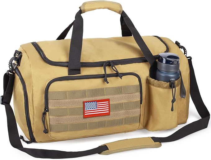 Tactical Gym Bag for Men, 60L Duffle Bag with Shoes Compartment for Travel | Water-Resistant Sports Weekender Bag with Adjustable Shoulder Strap Wet Pocket for Gym,Travel,Hiking,Camping Overnight Trips by ATRIPACK