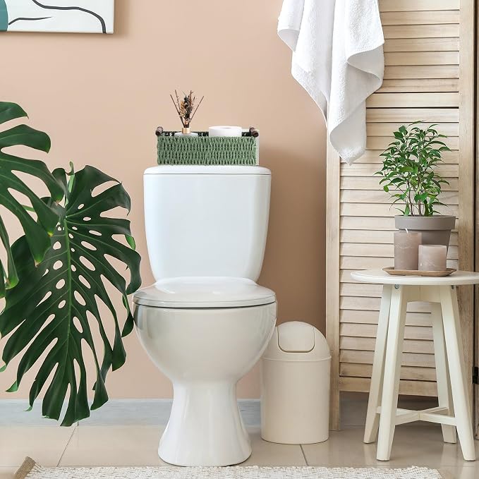 Boao 3 Pcs Boho Storage Wicker Baskets Handmade Woven Decorative Paper Rope Baskets for Organizing with Handle Countertop Toilet Paper Storage Container for Toilet Tank Top - Image 5