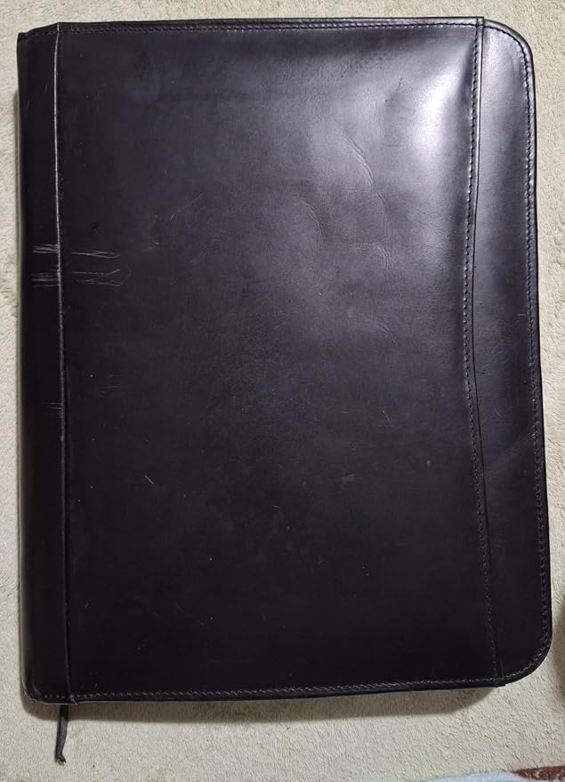 Genuine Leather Portfolio Organizer with Zipper for Men Women, Padfolio Business Resume A4/Pad, Folder Organizer, Legal Pad Holder with Card Slots, Zippered Padfolio for Business Documents, Black by MILITARIASTUFFS