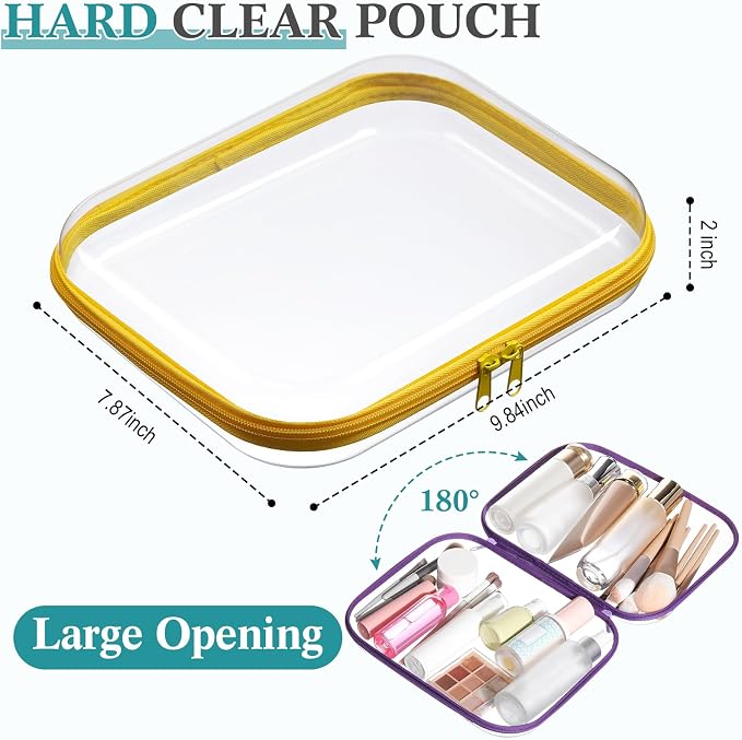 Sanwuta 6 Clear Hard Zipper Case,Assorted Color, 9.84 x 7.87 x 2 Inch | Pencil Case Pouches ,Makeup Bag,Plastic Toiletry Diaper Bag ,Travel Toy Storage,Waterproof Organizer Bins - Image 2