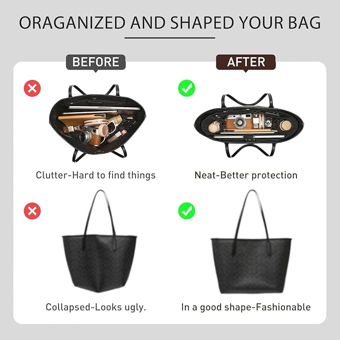 Tote Bag Organizer Insert for Coach City 33 Bag, Premium Soft Nylon Purse Organizer Insert with Laptop Sleeve, Handbag Inner Divider Shaper with Elastic Cup Holder & Smooth Zipper(City33/Black) - Image 4