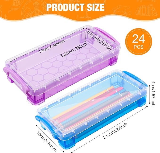 Gueevin 24 Pcs Large Capacity Plastic Pencil Box Clear Plastic Pencil Case Crayon Box with Snap Tight Lid Watercolor Pen Storage Brush Organizer Drawing Tools Container (Fresh Color) - Image 2