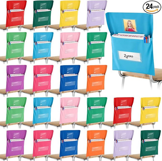 Yeyeplum 24 Pcs Chair Pockets for Classroom Chairback Pocket Chart 14 x 18 Inch Desk Organizer Pocket Chair Bag for Seat Kindergarten School Classroom(Bright,Novel) by Yeyeplum