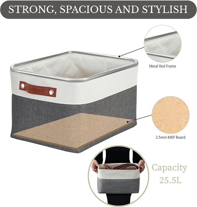 DECOMOMO Storage Bins, Large Fabric Storage Baskets for Shelves 3 Pack | 15 x 11 x 9.5 inches Decorative Linen Closet Organizers (Slate Grey & White) - Image 3
