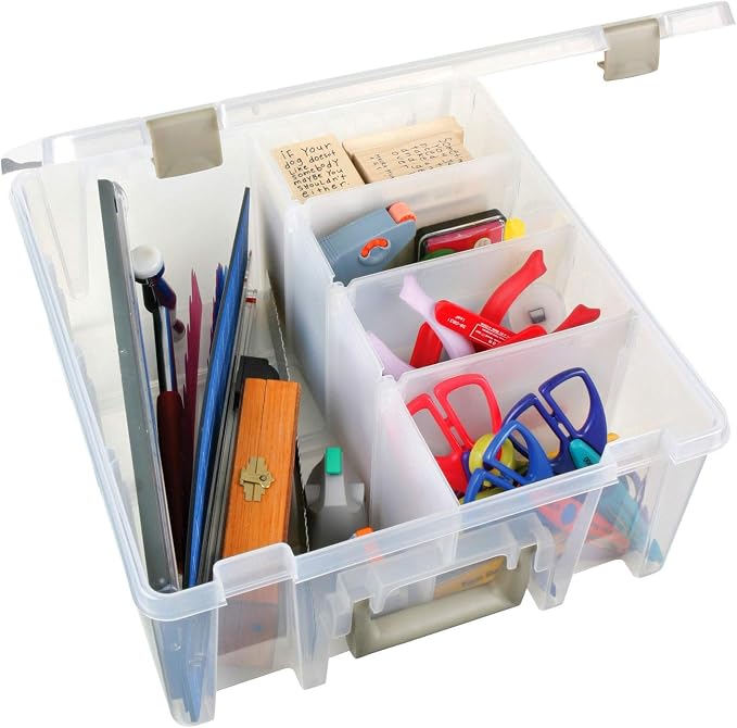 ArtBin 6990ZZ Super Satchel Double Deep 3-Pack, Portable Art & Craft Organizers with Handles, [3] Plastic Storage Cases, Clear & Gold - Image 7
