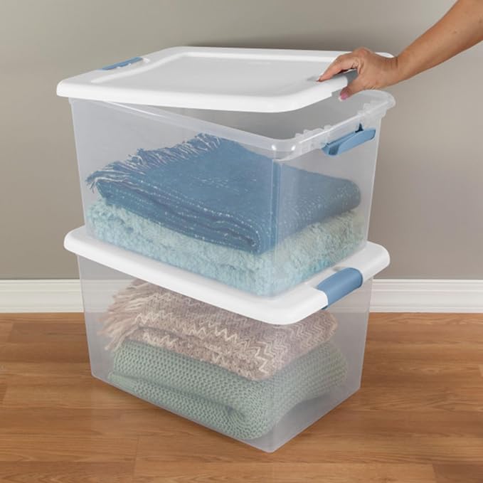 Sterilite 12 Pack Latching Box, Under Bed Storage Bins with Lids, Clear Plastic, 64 Quart - Heavy-Duty Organizing Containers for Closet, Bathroom, and Office | Heavy-Duty and Stackable Plastic Containers with Latches for Closet, Cabinet, Bedroom, Bathr... - Image 8