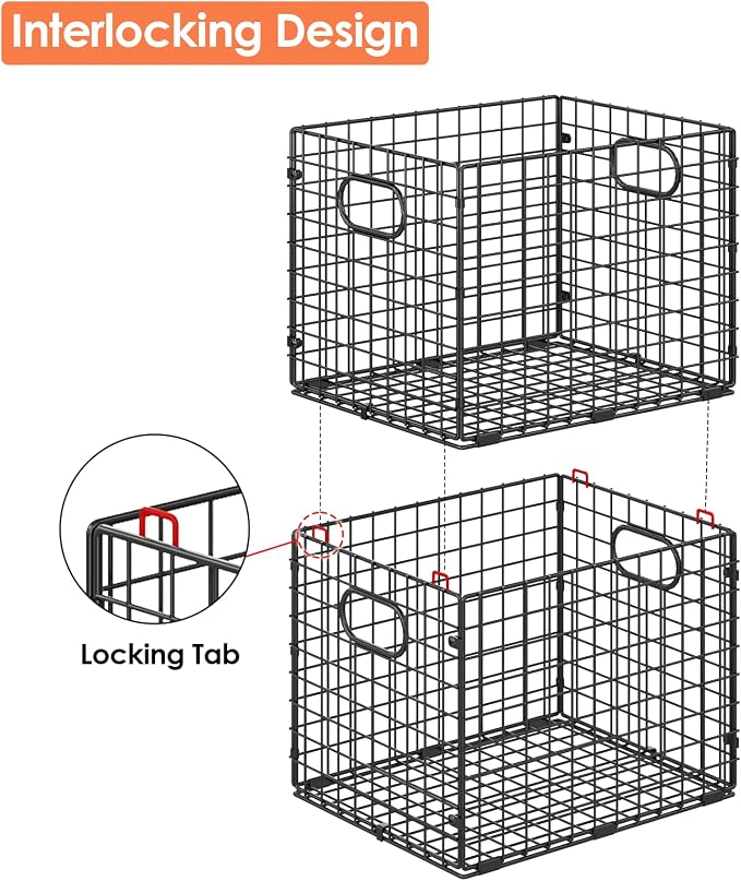 3-Pack Metal Milk Crate for Storage, Large 40qt Stackable Collapsible Storage Bins with Handle, Heavy Duty Storage Baskets for Shelves, Folding Basket Organizer for Car, Garage, Home, Camping, Office - Image 6
