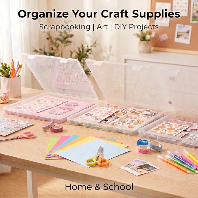 Scrapbook Paper Storage 12x12 Inch, 6 Pack Scrapbook Organizer with Secure Latch, Clear Stackable Plastic Paper Storage Box for File, Photo, Craft, Puzzle, Office Supply, Vinyl Sheet - Image 5
