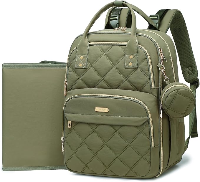 Large Diaper Bag Backpack with Changing Pad & Pacifier Case, Green | Multi-functional lightweight waterproof maternity & toddler travel backpack. Insulated, wet/dry pocket & stroller straps by Unknown