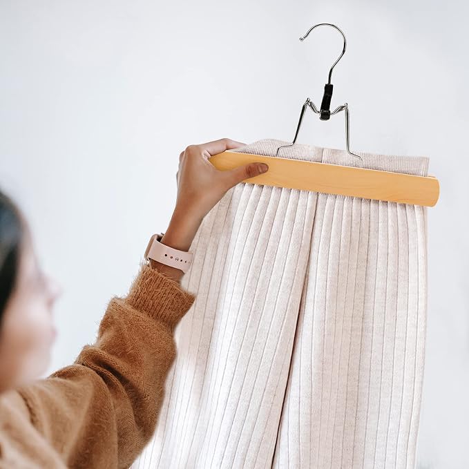 Nature Smile Wooden Pants Skirt Hangers, Smooth Finish Solid Wood Non Slip Jeans Slack Clamp Hangers Hair Extension Hangers(20Pcs Natural)… - Image 6