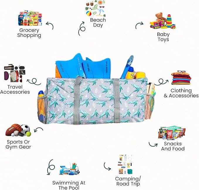 Extra Large Utility Tote Bag - Oversized Collapsible Reusable Wire Frame Rectangular Canvas Basket With Two Exterior Pockets For Beach, Pool, Laundry, Car Trunk, Storage - Turtle - Image 3