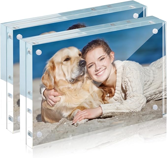 4x6 Acrylic Frame 2 Pack,20MM Thicker Frameless Clear Picture Frames | Freestanding Double Sided Magnetic Picture Frame,Acrylic Picture Frames for Desktop Display with Microfiber Cloth,Gift Ideal by TwingRepublic