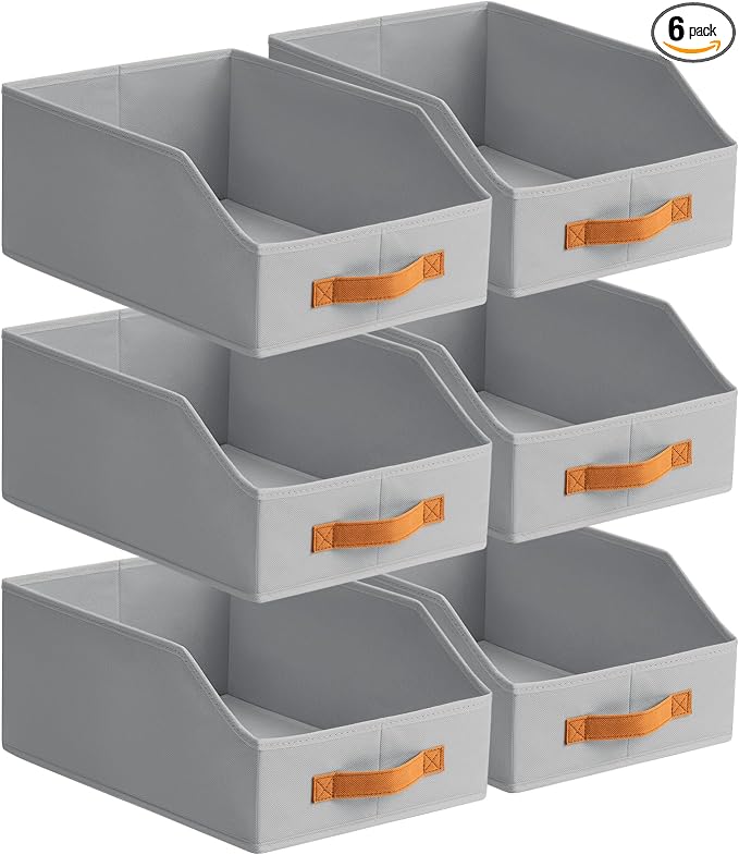Fabric Storage Bins for Organizing - 6 Pack Large Trapezoid Collapsible Storage Bins with Front Handle, Closet Organizers and Storage for Bedroom, Home Shelves, Small Spaces, Grey by Homsorout