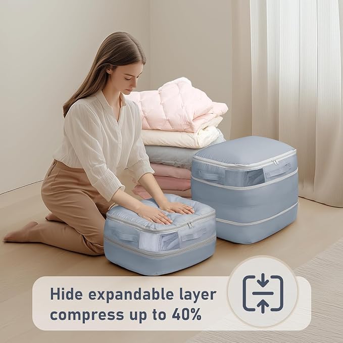 DIMJ Compression Storage Bags 8 Pack - Blanket Storage Bags with Window Zipper, Ultra Space Saving Self Compression Organizer for Puffer Jacket, Bedding, Lightweight Comforter Duvet, Sweater, Sheet - Image 4