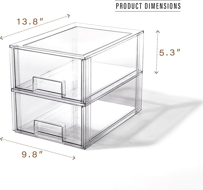 BINO | Stackable Storage Drawers, Large - 2 Pack, Clear | THE CRATE COLLECTION | Storage Bins With Drawers | Bathroom Organizers | Under Sink Organizer | Vanity Cabinet Home Organization - Image 2