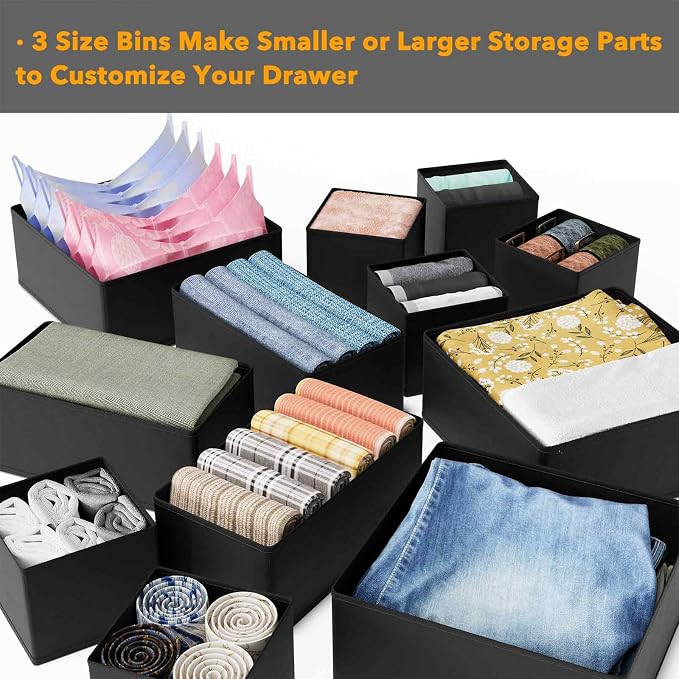 SpaceAid Drawer Organizer for Clothes, 18 Pack Dresser Drawer Organizer Bins, Closet Organizers and Storage Dividers for Clothing, Underwears, Socks (Black) - Image 5