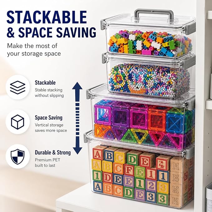 Plastic Storage Containers And Organization Bins Box Stackable with Lid and Secure Latching Buckles, Clear Clip Box For Kitchen or Pantry Storage Cabinet 4 PACK - Image 4