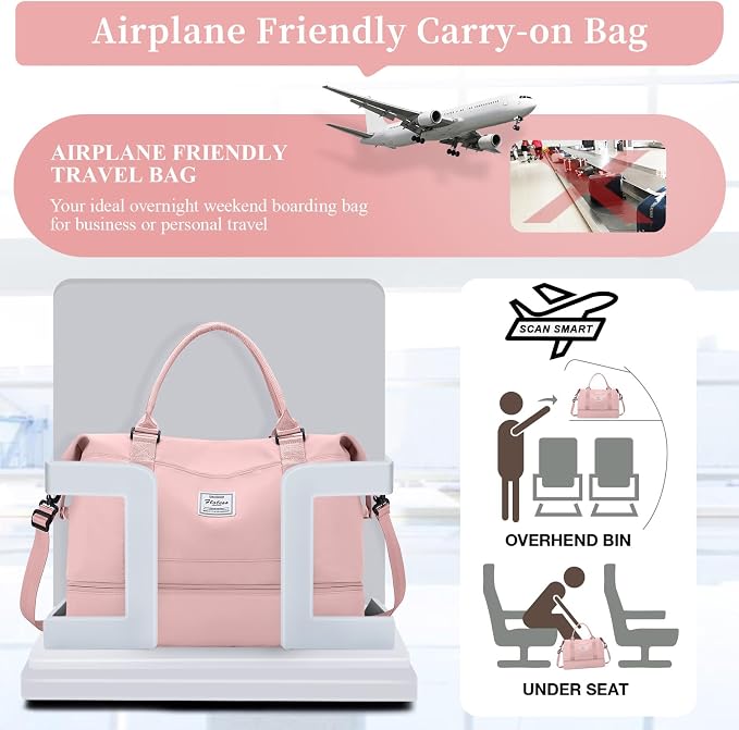 Weekender Bags for Women, Personal Item Travel Bag with Shoes Compartment | Overnight Travel Duffel Bag with Toiletry Bag, Airplane Friendly Carry-On Bag - Image 8