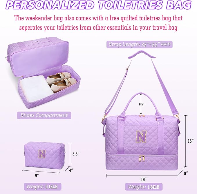 17 Year Old Girl Gift Weekender Duffle Bags Travel(Purple,N) | Girl Gifts-Travel Weekend Bags-Overnight Bags for Women with Shoe Compartment - Image 7