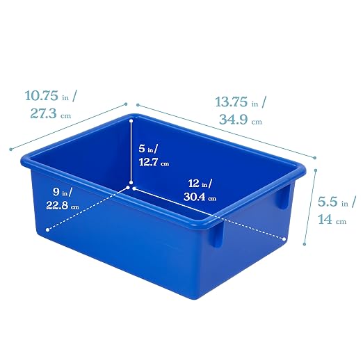 ECR4Kids Letter Size Plastic Tray Organizer with Lids, Large, Storage Bins, Blue, 10-Piece | Durable plastic, GREENGUARD Gold Certified, 1 gallon capacity, stackable/nestable, easy-lift lids, classroom & home use - Image 2