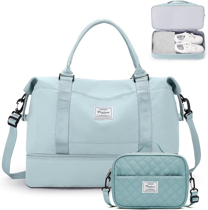Weekender Bags for Women,Personal Item Travel Bag with Shoes Compartment | Overnight Travel Duffel Bag with Grid Toiletry Bag,Carry-On Bag,Extra Large by SYCNB