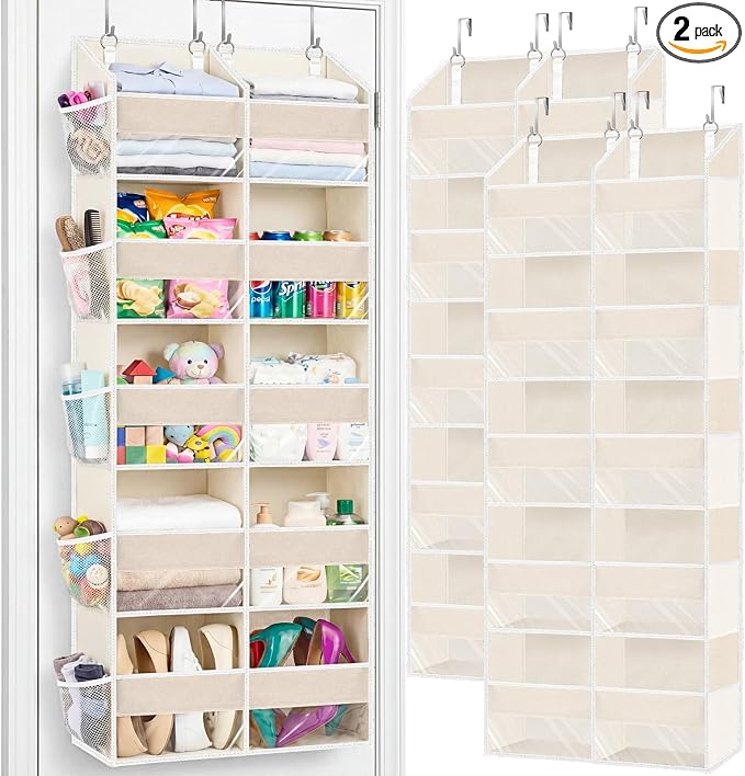 2 Pack Over the Door Organizer 5 Tiers, Extra Large Behind Door Storage of 10 Compartments, 80 lbs Weight Capacity Over Door Organizer, Door Hanging Organizer for Closet, Diaper Organizer, Beige by Ofiray-home