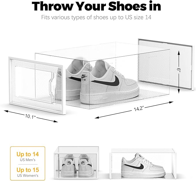 XXX-Large Fit Size 14 Shoe Storage Box, Clear Plastic Stackable Shoe Organizer for Closet, Shoe Rack Sneaker Container Bin Holder for Entryway, Closet, Under Bed - Image 5