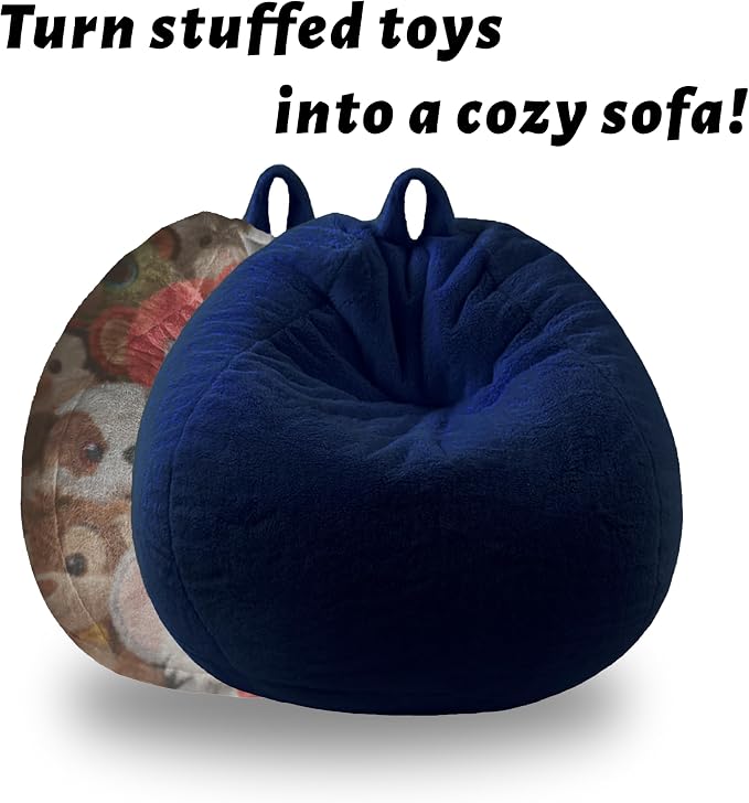 Faux Fur Bean Bag Cover (No Filler) Stuffed Animal Storage Adults Kids Blue | Bean Bag Covers Large Bean Bag Sofa for Kids Teens, furry fuzzy surface, for living room bedroom kids holiday gift - Image 2