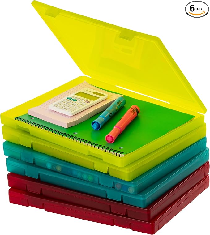 IRIS USA File Box |Made in USA| Fits 8.5"x11" A4 Paper, (6-Pack) - Multi | Organizing Study Cases with Built-In Handle & Snap-Tight Lids, Containers for Puzzles, Scrapbooking, Craft & Art Supplies by IRISUSA