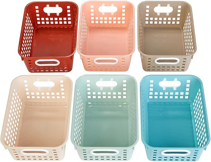 Really Good Stuff Medium Plastic Book Baskets, 11" by 7.5" by 4.5", 6-Pack | Boho Group Colors, Versatile Storage Solution for Classroom, Home, and Office - Image 3