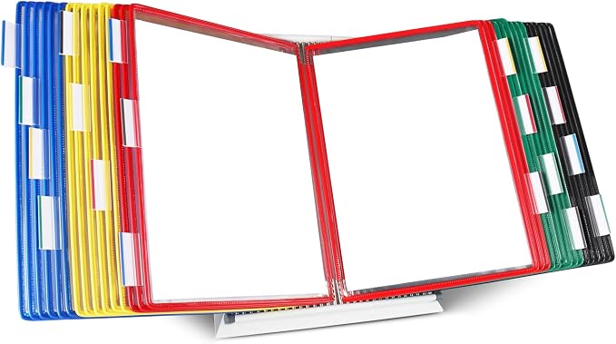Tarifold Desktop Reference Display System, 30 Pockets, Expandable, Assorted | 30 Double-Sided PVC Pockets, Holds 60 Letter-Size Sheets, Sturdy Metal Base, Quick-Find Indexing, Quick and Easy to Assemble by TARIFOLD