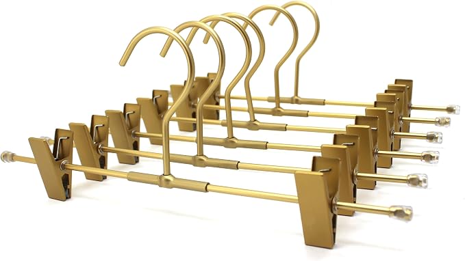 Pants Hangers Gold Aluminum Skirt Hanger 2-Adjustable Clips Heavy Duty Clothes Hangers Space Saving Durable Hanger 11.8" Closet Organizer for Pant,Pack of 10 by Koobay