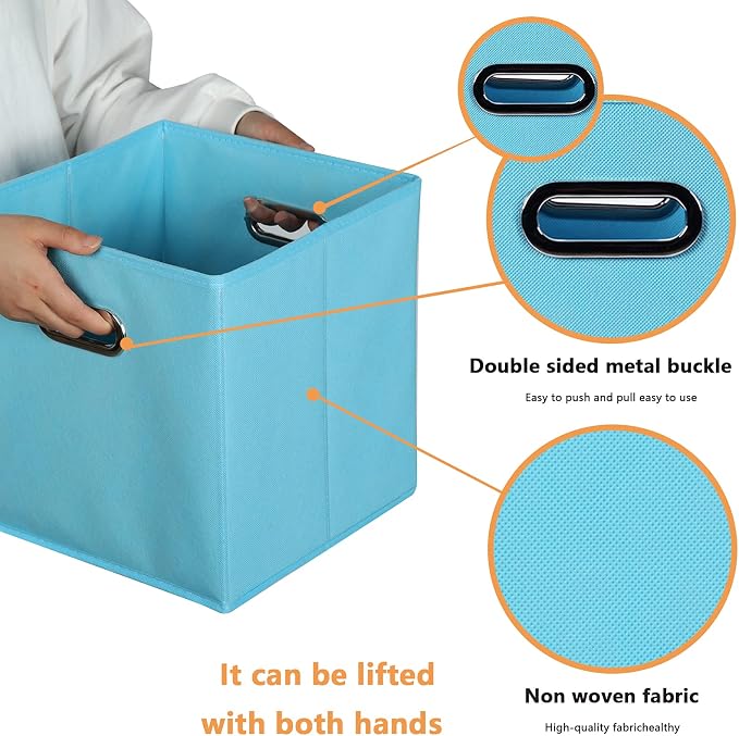 Yunkeeeper storage bins Cubes, Fabric Cube Organizer with Handle, Foldable Cube Bins for Cloth or Accessary Storage, 11x11x11, Set of 6, (Blue - Image 4
