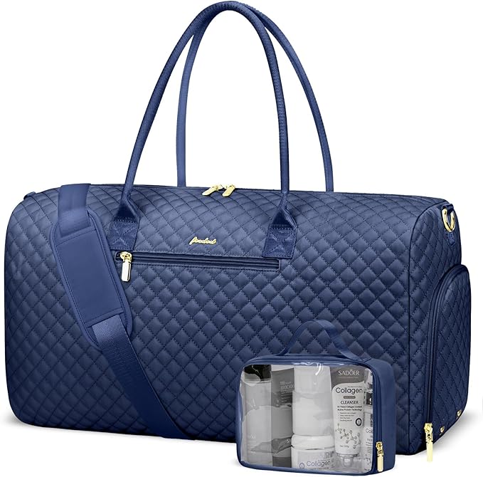 Women Weekender Travel Duffle Bag: Travel Duffel Overnight Bags with Shoe Compartment Large Carry on Tote with Toiletry Bag Weekend Traveling Yoga Gym Hospital Bag for Women with Wet Pocket Blue by FOCDOD