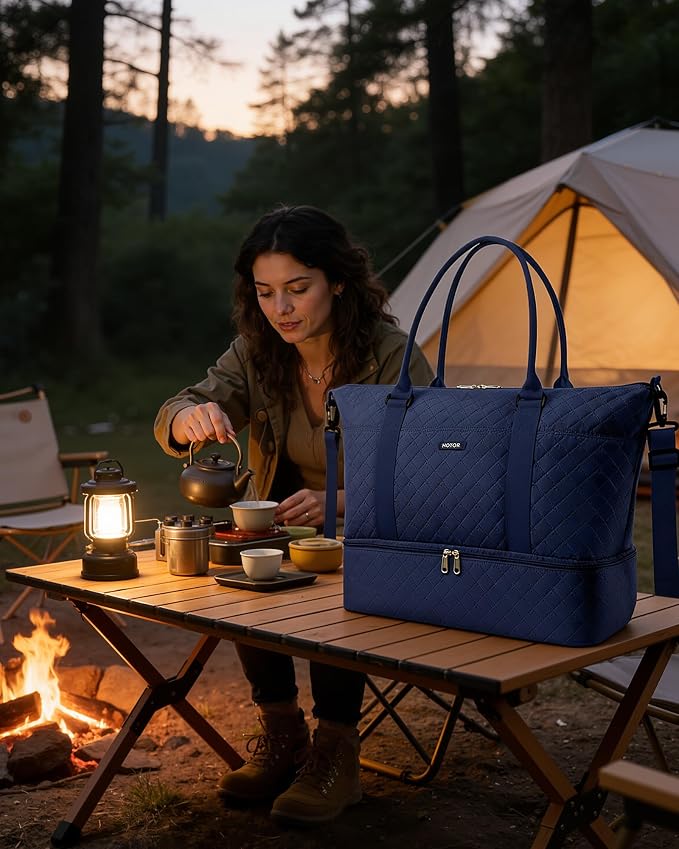 HOTOR Travel Duffel Bag - Weekender Bags for Women, Carry On Gym Tote Bags | with Toiletry Bag & Shoe Compartment, Overnight Bag for Travel Essentials, Travel Accessories, Dark Blue, 15.8"×18.1"×8.7" - Image 2