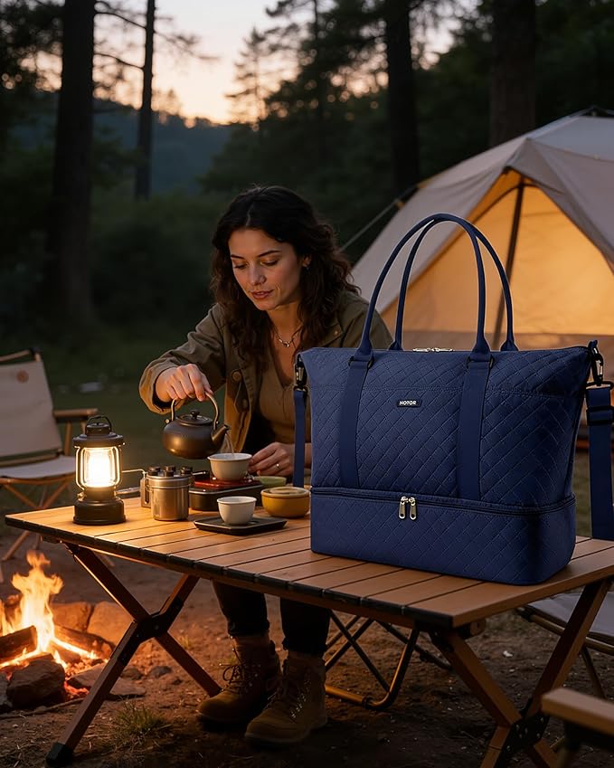 HOTOR Travel Duffel Bag - Weekender Bags for Women, Carry On Gym Tote Bags | with Toiletry Bag & Shoe Compartment, Overnight Bag for Travel Essentials, Travel Accessories, Dark Blue, 13.4"×17.3"×7.9" - Image 2