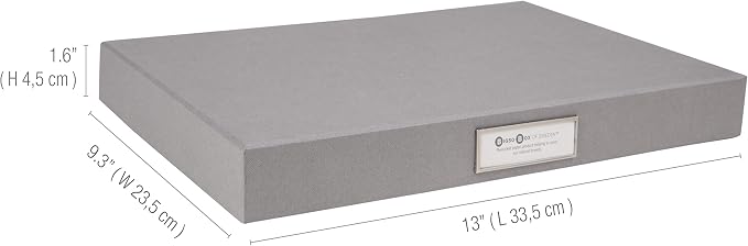 Bigso Sven Fiberboard Classic Hinged Document Box - File Organizer for Important Paperwork - Document Storage Box with Hinged Lid & Metal Label Window - 1.8 in x 13.2 in x 9.3 in - Grey - Image 4