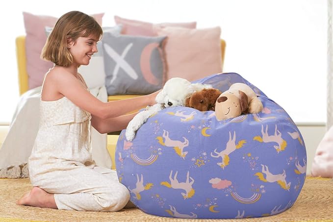 Aubliss Stuffed Animal Bean Bag Storage Chair | (Light Blue Unicorn, Large (38'')) - Image 2