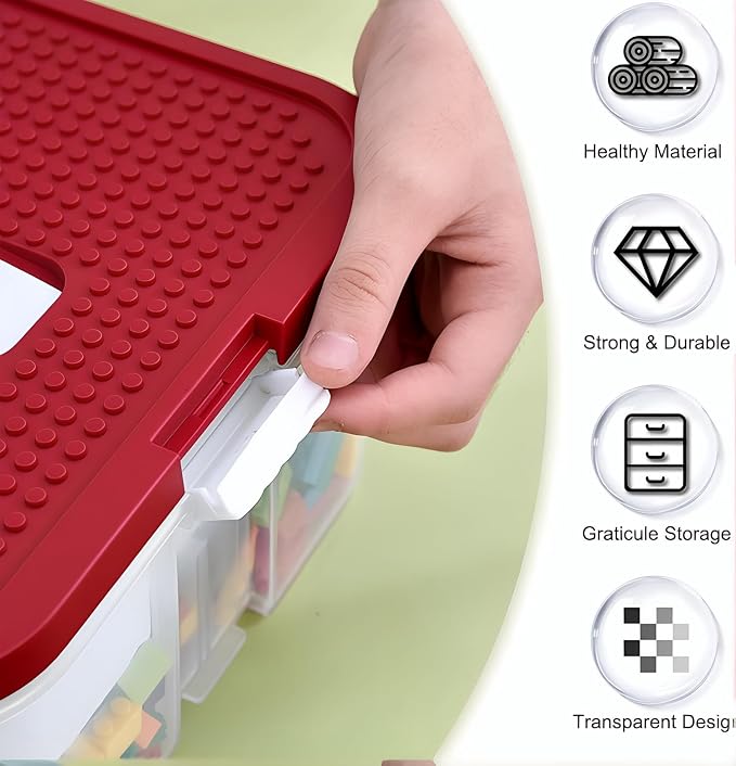 Toys Organizer Storage Case for Lego Box Kids Toy Stackable Building Blocks with Lids Bins Adjustable Lego Storage Containers Plastic Toy Box Red 1 Layer - Image 7