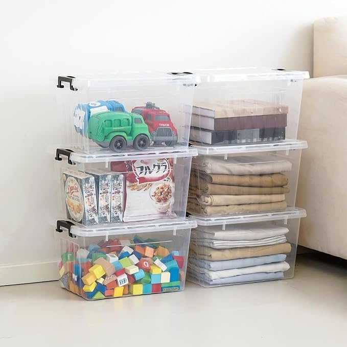 Citylife 22 Quart Clear Plastic Storage Bins with Lids 6-Pack | Stackable See-Through Craft Storage Box Latches Durable Containers Secure Pull Handle Organizing for Home Kitchen Pantry - Image 5