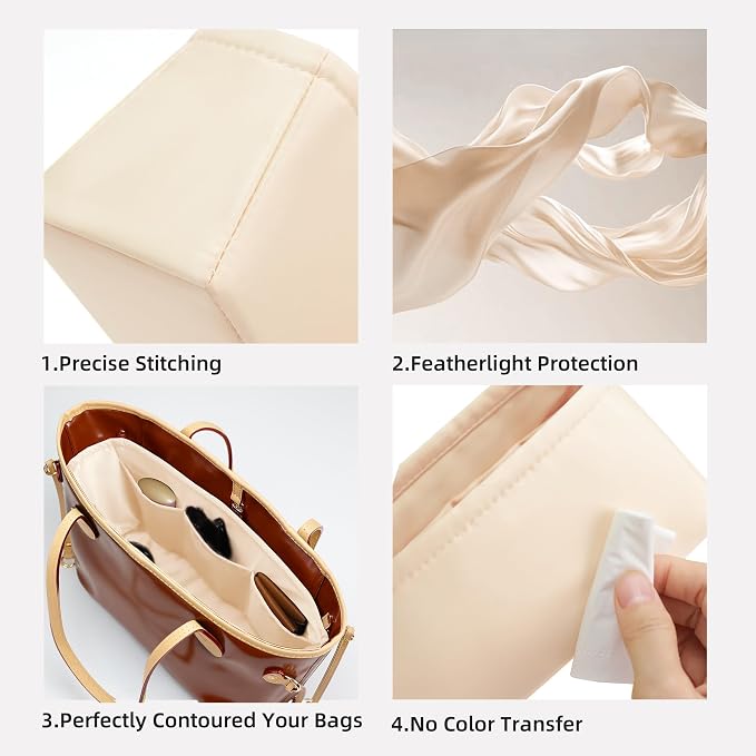 DGAZ Silk Purse Organizer Insert for Neverfullbag(Craie,BB) | Soft and Lightweight,Perfect Fit,Multi-pocket Storage,Bag Protector,Luxury Bag Care,Handmade,for Smooth Bag Organizer - Image 3