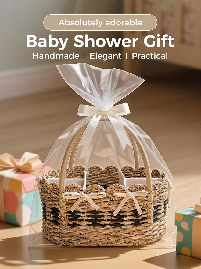 Large Diaper Caddy Organizer, Handwoven Natural Seagrass Basket with 5 Compartments, Scalloped Wicker Changing Table Organizer (Natural, XXL) - Image 8
