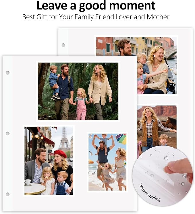 Zesthouse Photo Album Refill Pages for 3 Ring (10 Pack), 16 in Photo Albums Self Adhesive Pages Holds 8x10 5x7 4x6 2x3 Photos or Recipe Cards - Image 4