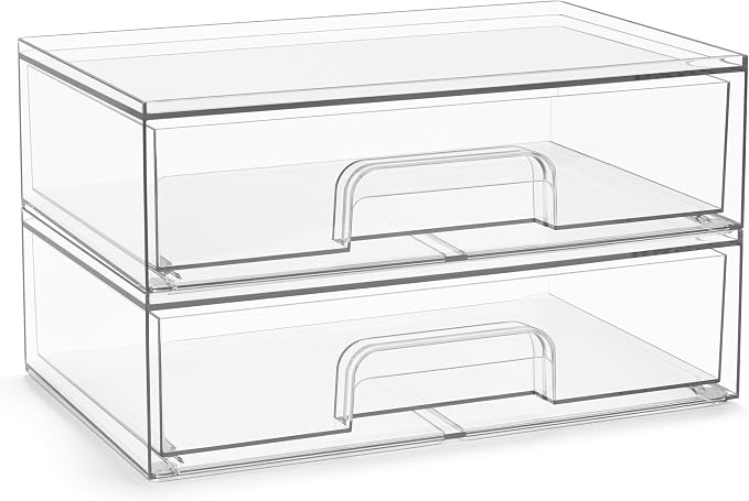 Sorbus Clear Stackable Storage Drawers (2 Pack, 12.1'' Wide) | Acrylic containers with pull-out bins keep cosmetics, brushes and daily items sorted on bathroom counters or in cabinets. by Sorbus